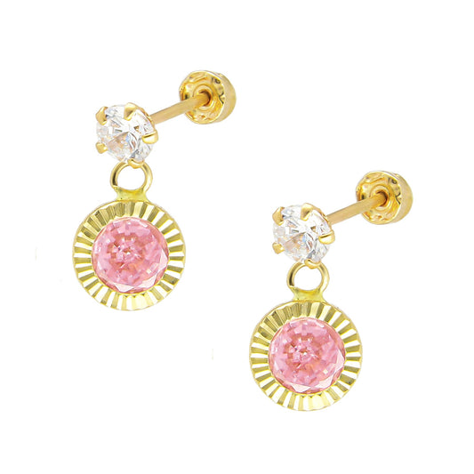 LPAUBR087 Aretes Broquel Oro 10K Niña o Mujer Colgante Circulo Rosa 475 1908413315