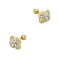 LPAUBR103 Aretes Broquel Oro Sólido 10K Trébol Cubierto de Cristales Tornasol 8 mm 772