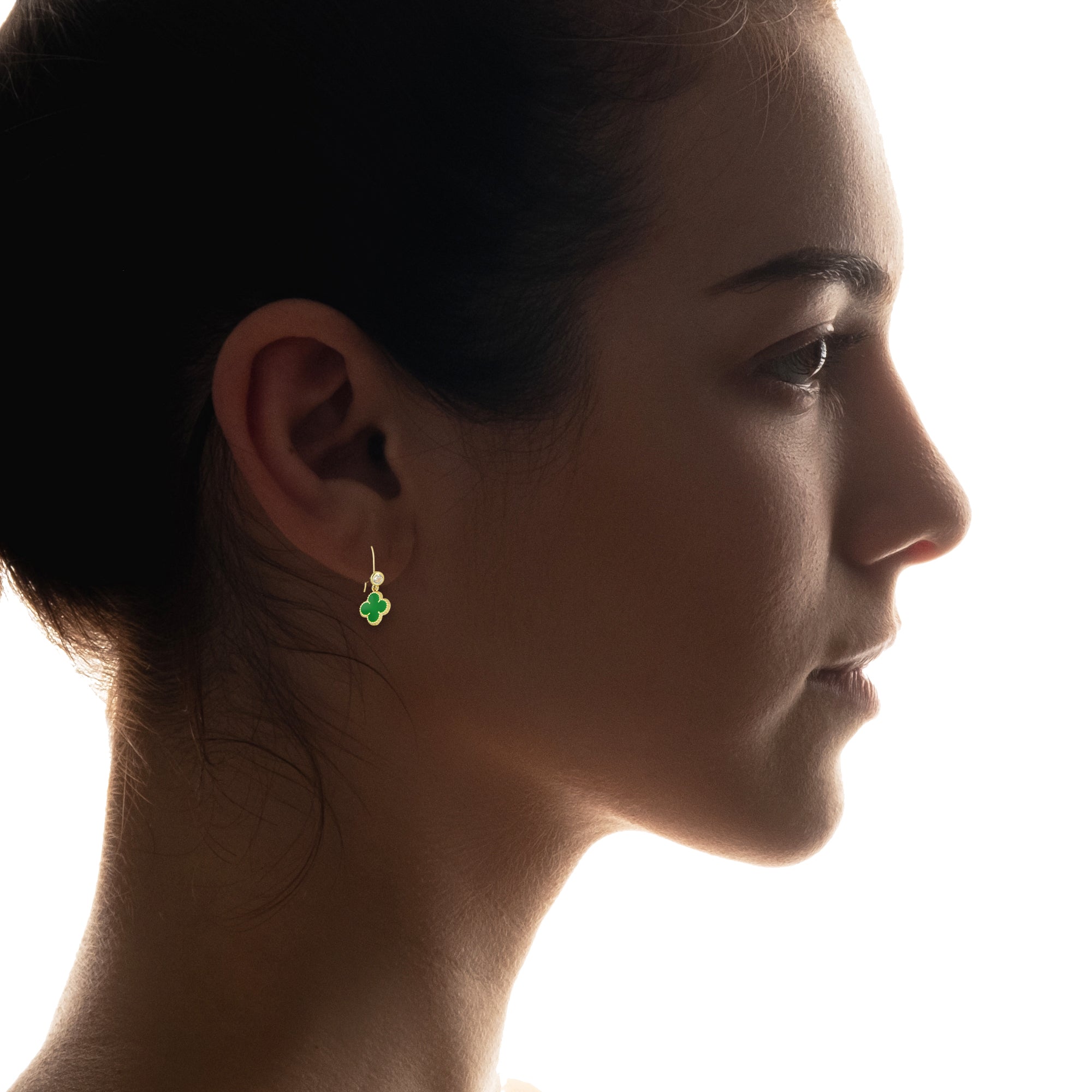 LPAUBR108 Aretes Broquel Arillo Oro Sólido 10K Trébol Esmaltado Verde 1 cm 5067