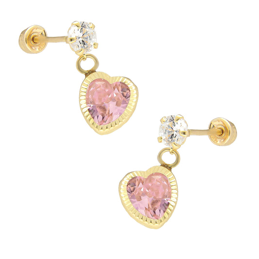 LPAUBR086 Aretes Broquel Oro 10K Niña o Mujer Colgante Corazon Rosa 476 1908425401