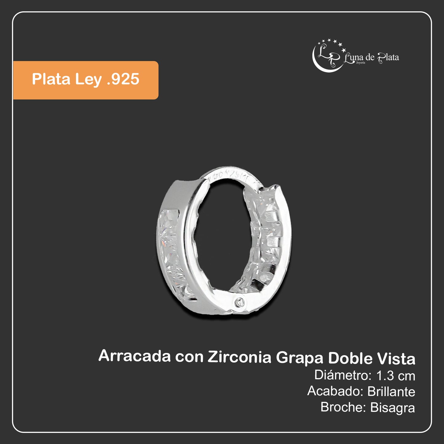 LPAZ022 Arracada con Zirconia Grapa Doble Vista en Plata .925 Taxco 3290222286