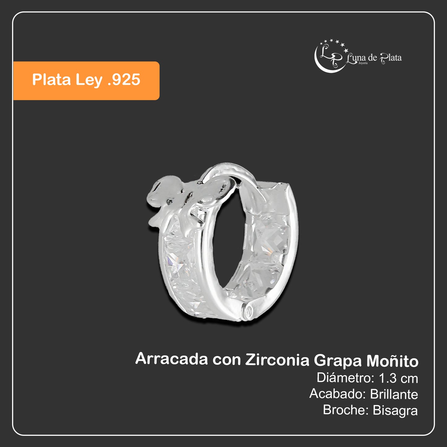 LPAZ023 Arracada con Zirconia Grapa Moñito en Plata .925 Taxco 2116247447