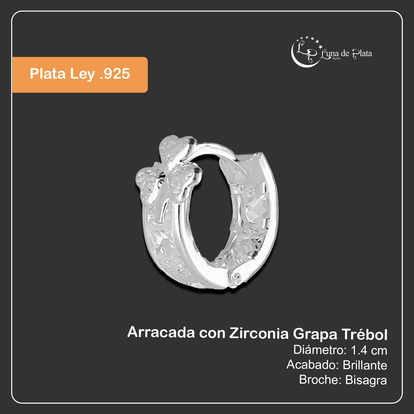 LPAZ024 Arracada con Zirconia Grapa Trébol en Plata .925 Taxco 2116286683