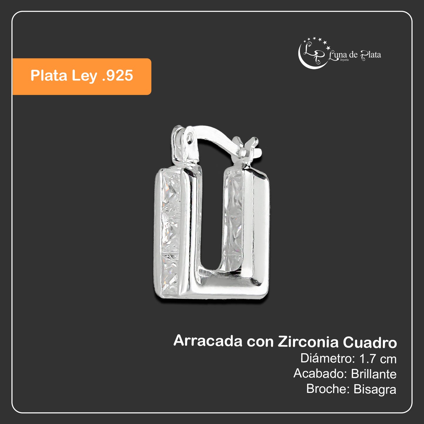 LPAZ027 Arracada con Zirconia Cuadro en Plata .925 Taxco 3297992350