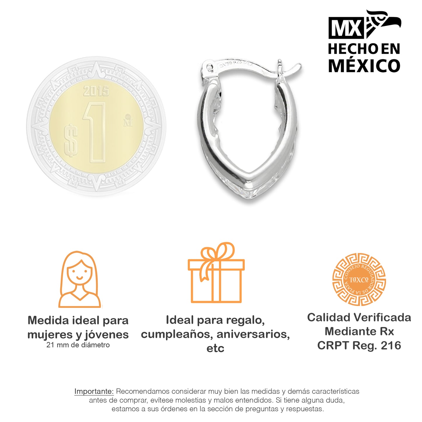 LPAZ028 Arracada con Zirconia Semilla en Plata .925 Taxco 3297892570