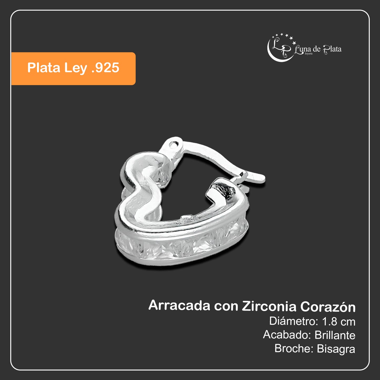 LPAZ030 Arracada con Zirconia Corazón en Plata .925 Taxco 3297945416