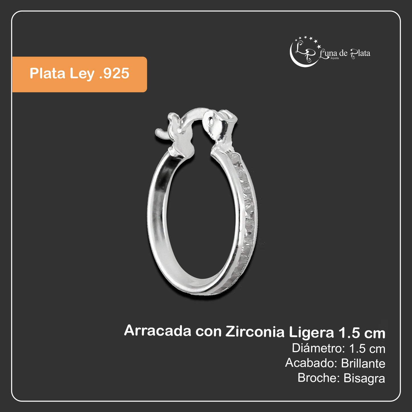 LPAZ033 Arracada con Zirconia Ligera 1.5 cm en Plata .925 Taxco 3297987246