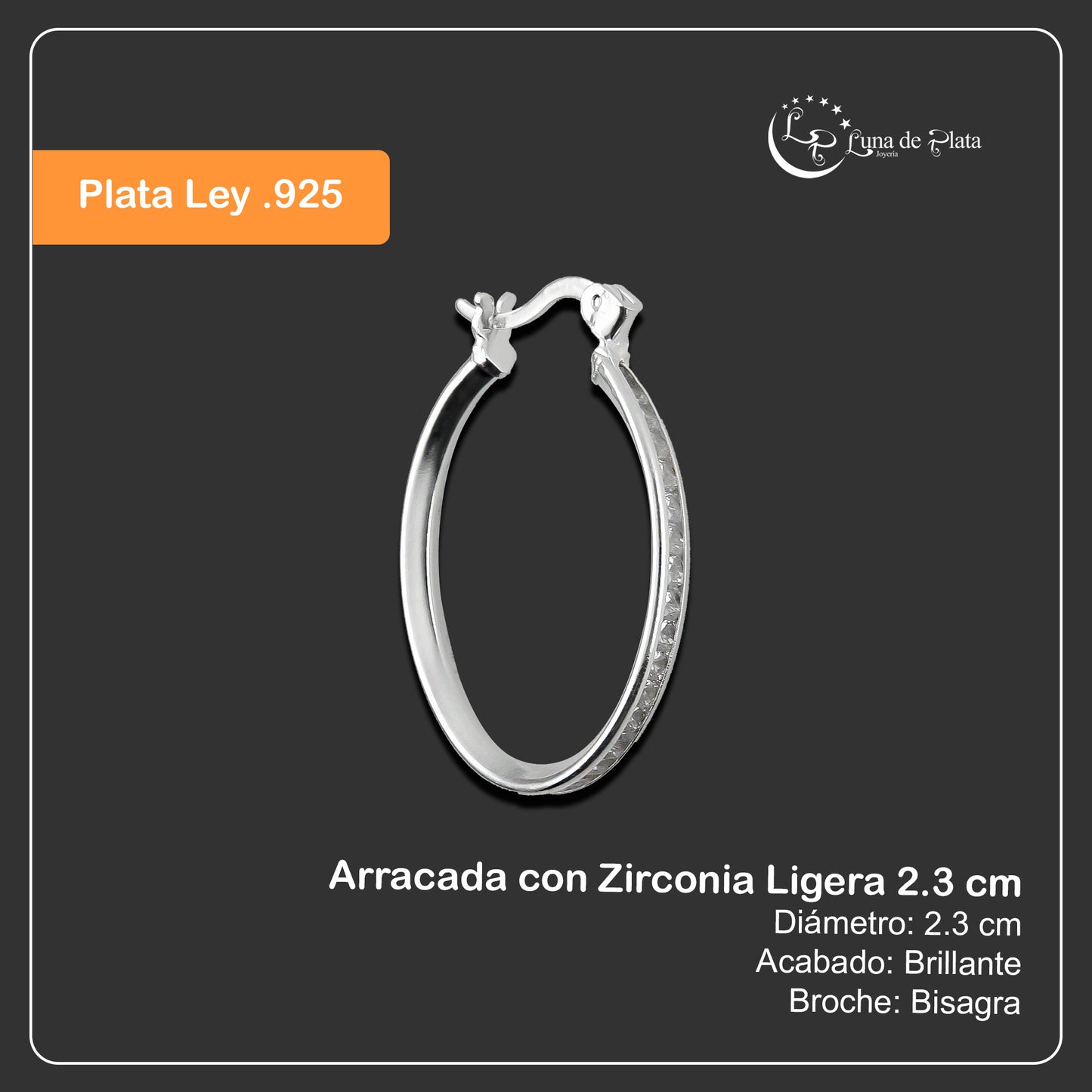 LPAZ035 Arracada con Zirconia Ligera 2.3 cm en Plata .925 Taxco 2116350893