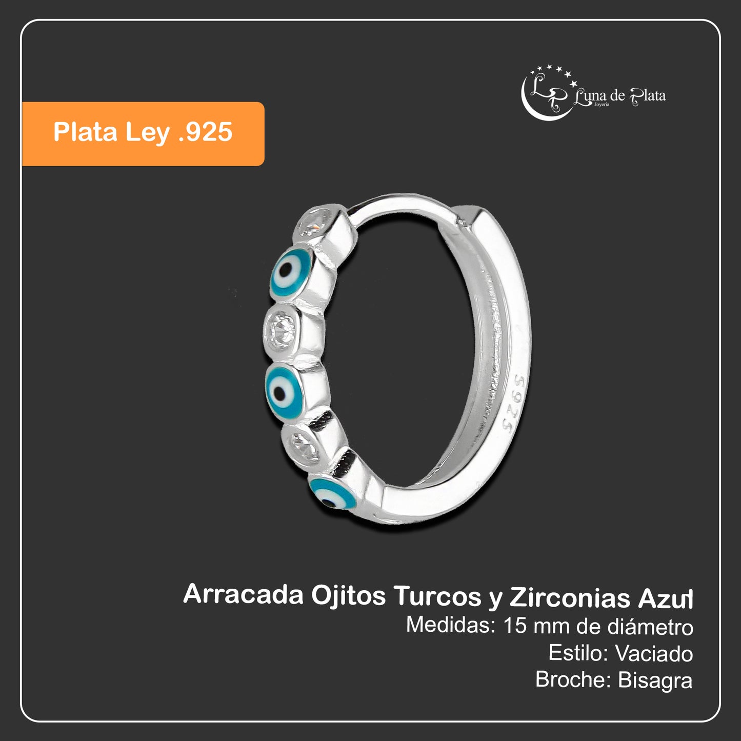 LPAZ037 Arracada Ojitos Turcos y Zirconias Azul en Plata .925 Taxco 2134021549