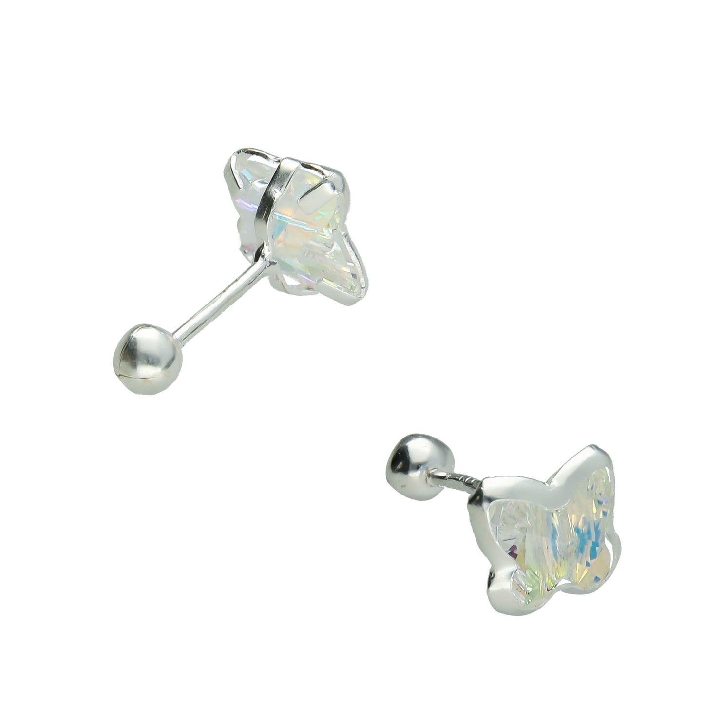 LPBR014 Aretes Broquel Mariposa Cristal 3d En Plata .925 Taxco MLM827323823