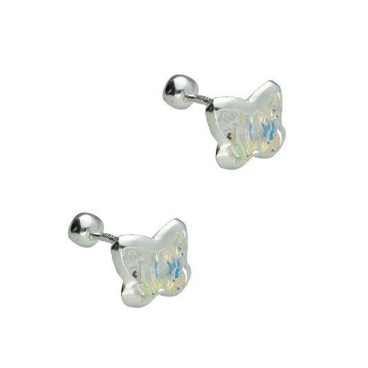 LPBR014 Aretes Broquel Mariposa Cristal 3d En Plata .925 Taxco MLM827323823