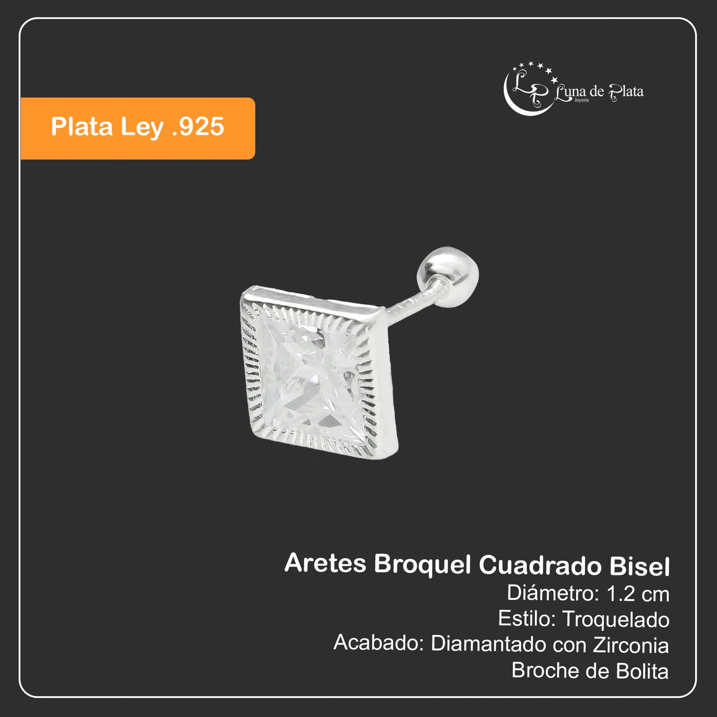 LPBR024 Aretes Broquel Plata Mod Cuadrado Bisel 6mm Plata .925 Taxco MLM868562842