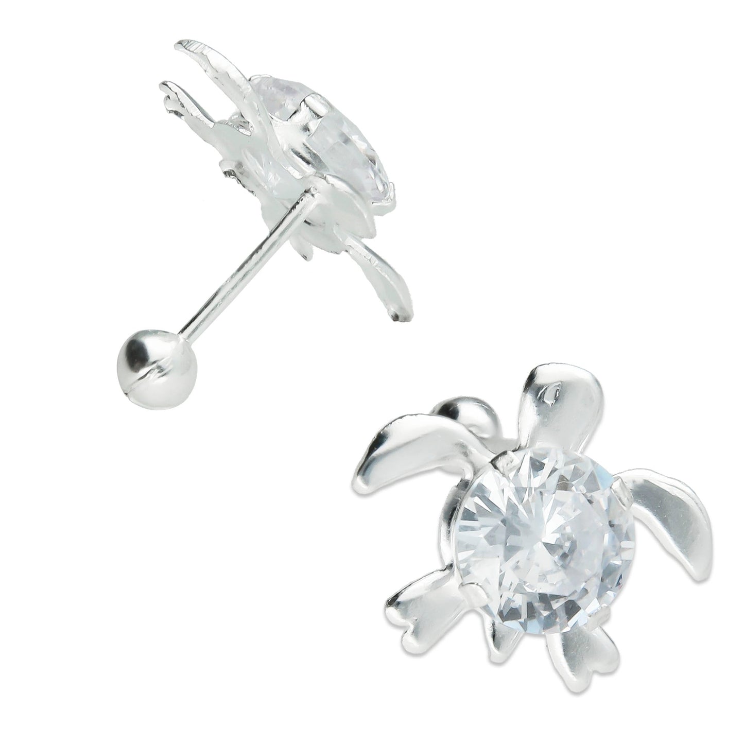 LPBR052 Aretes Broquel Plata Mod Tortugas Zirconia Plata .925 Taxco MLM764964233