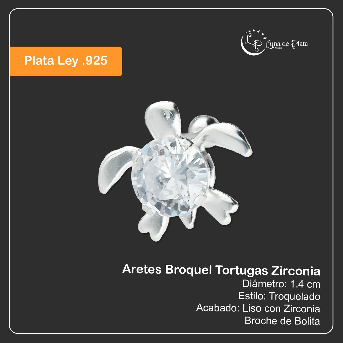 LPBR052 Aretes Broquel Plata Mod Tortugas Zirconia Plata .925 Taxco MLM764964233