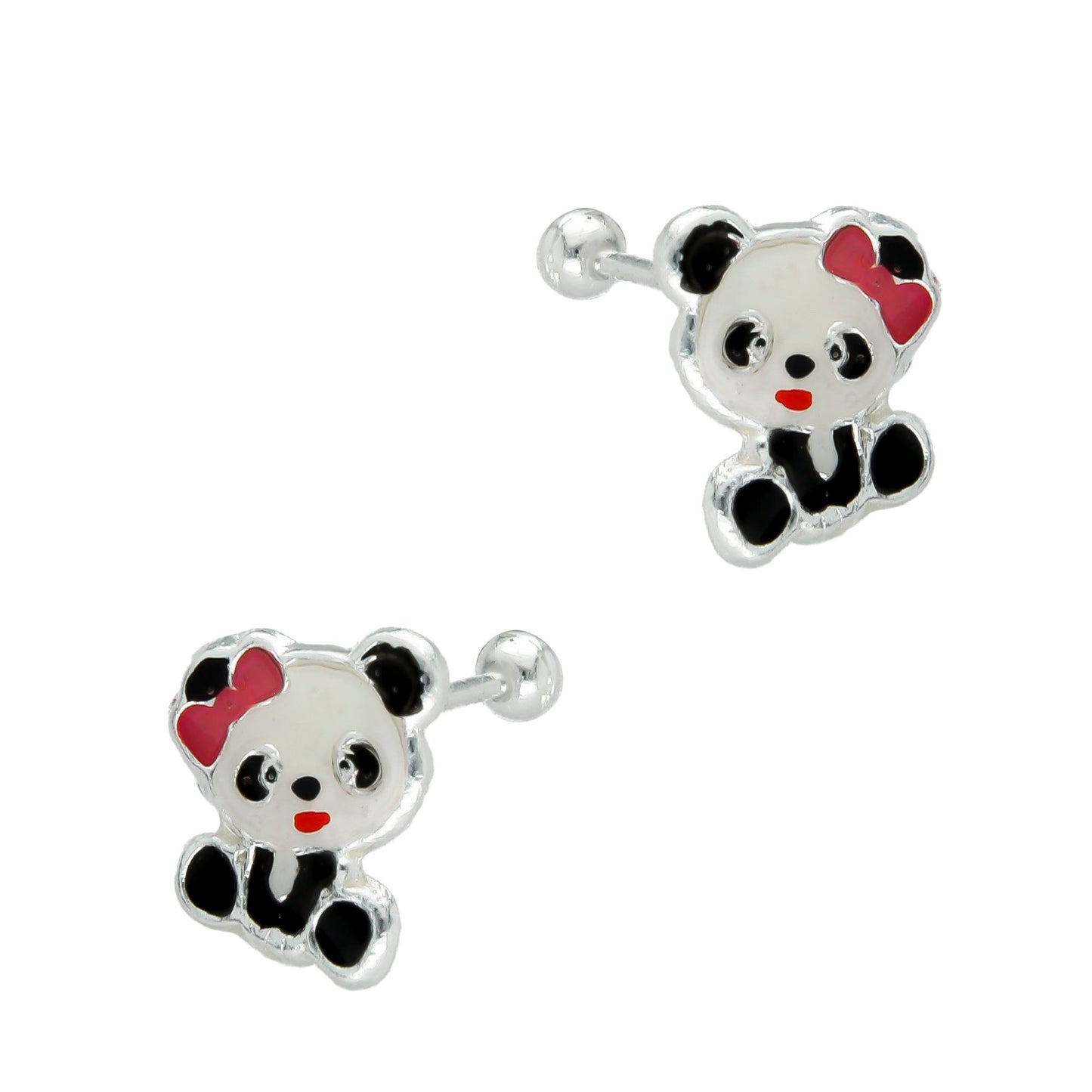 LPBR062 Aretes Broquel Panda Moñito En Plata .925 Taxco 827319084