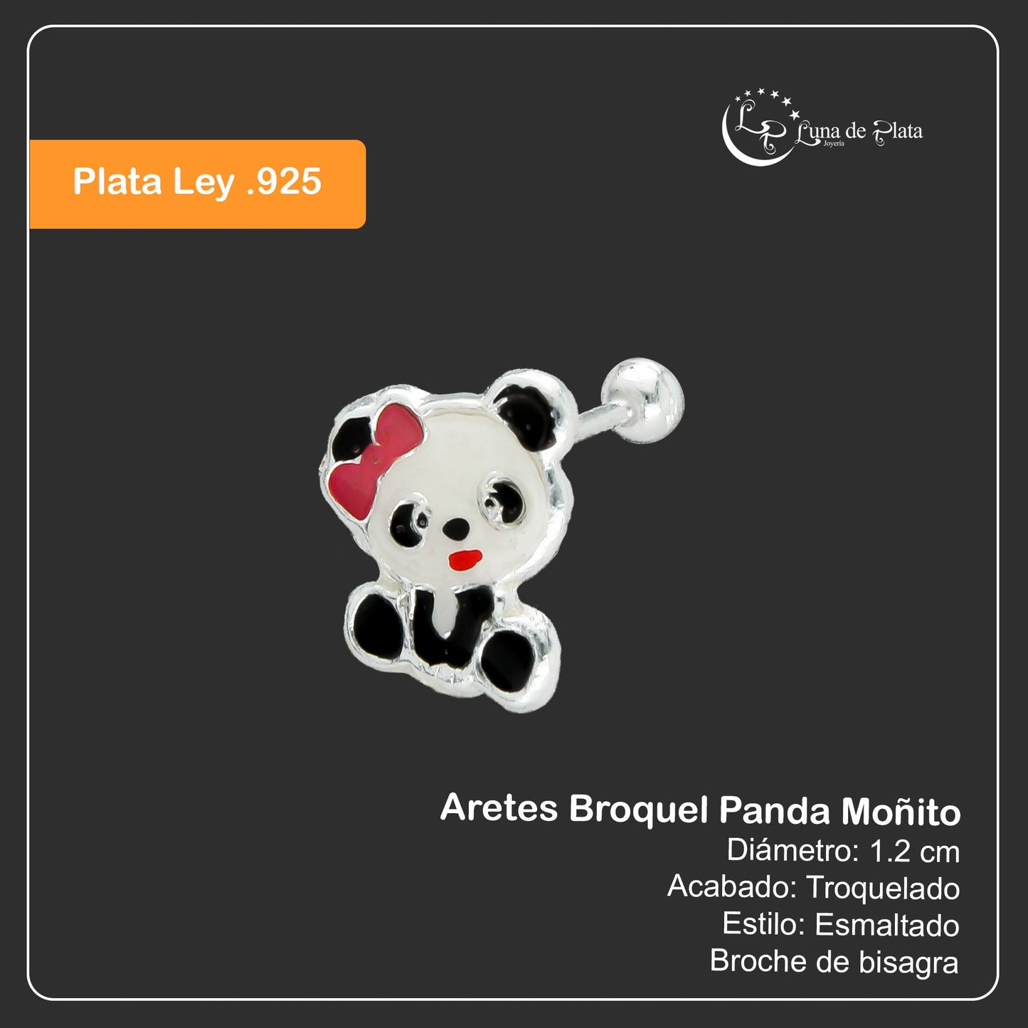 LPBR062 Aretes Broquel Panda Moñito En Plata .925 Taxco 827319084