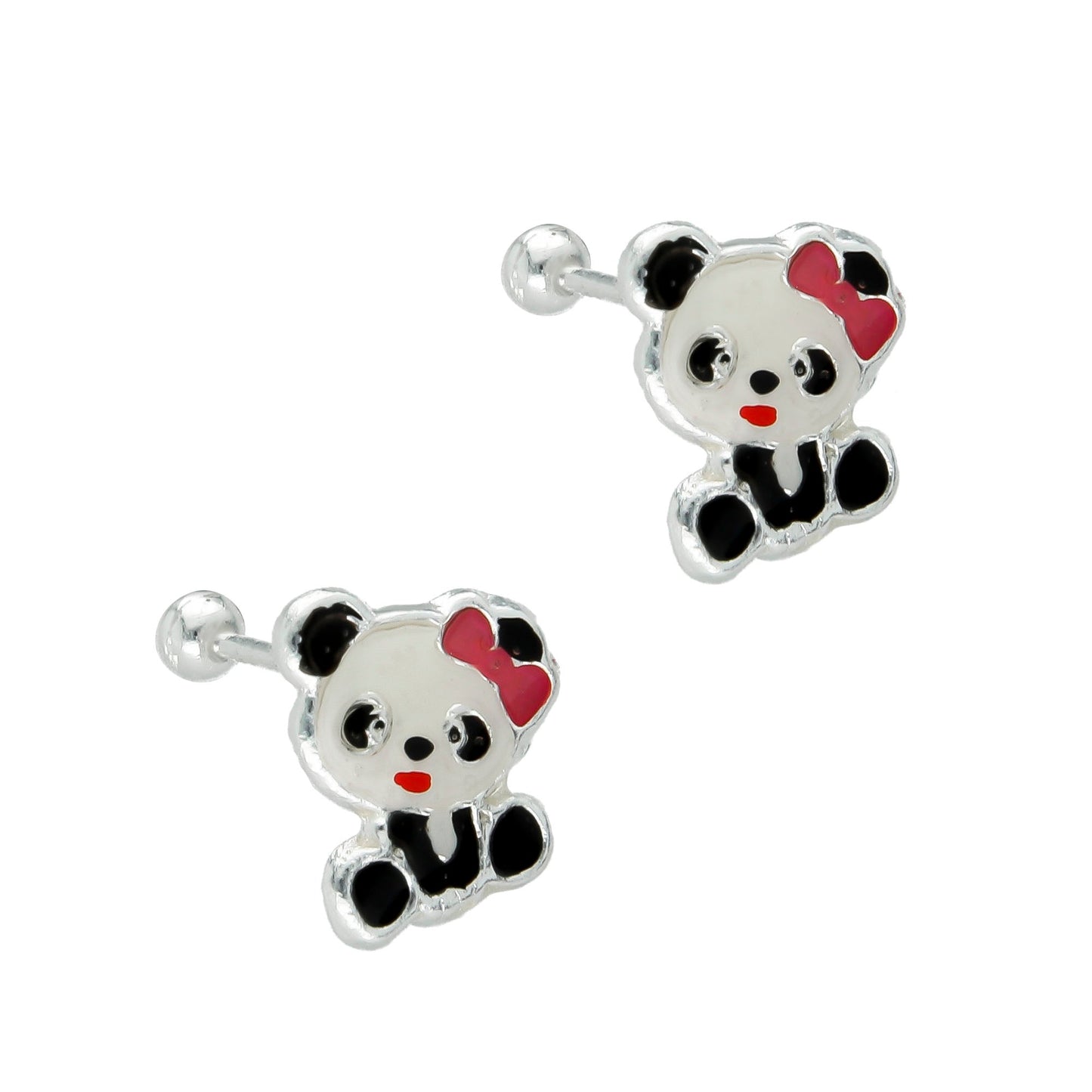 LPBR062 Aretes Broquel Panda Moñito En Plata .925 Taxco 827319084