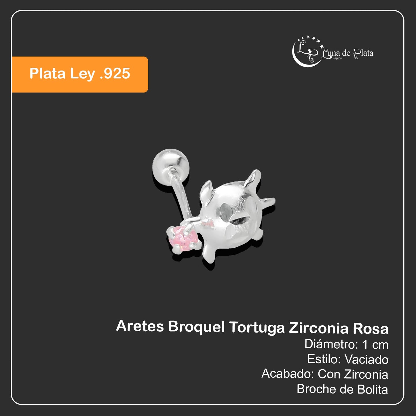 LPBR076 Aretes Broquel Tortuga Zirconia Rosa Plata .925 Taxco Gro. 1995915821