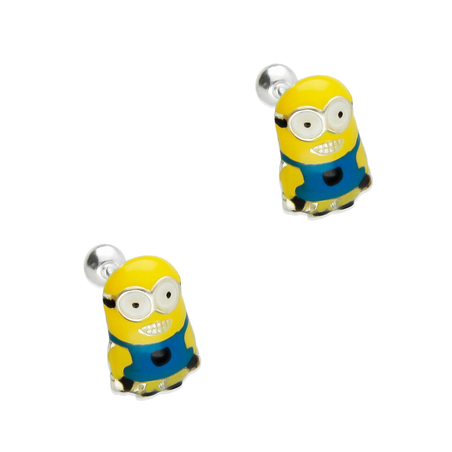 LPBR086 Aretes Broquel Minions Esmalte Plata .925 Taxco Gro.