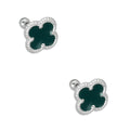 LPBR097 Arete Broquel Trébol Verde Esmalte 11 mm en Plata .925 Taxco