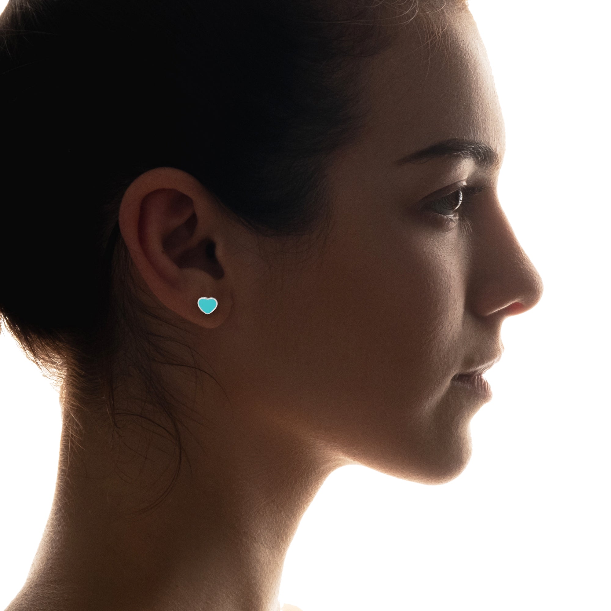 LPBR098 Arete Broquel Tiff Azul Cielo Esmalte 11 mm en Plata .925 Taxco