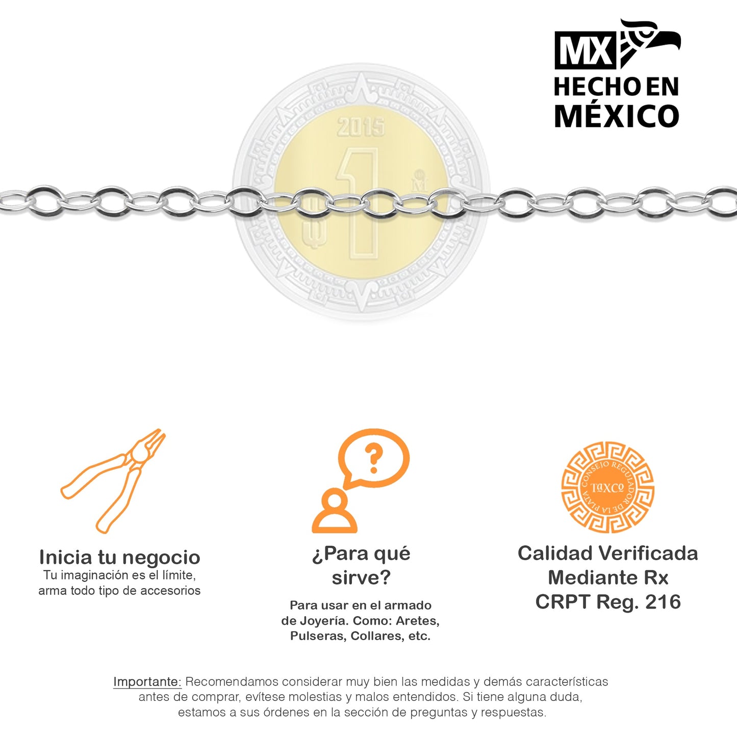 LPCAD003 Cadena x metro Brill 2.8 mm Para Armar Plata .925 2036289261