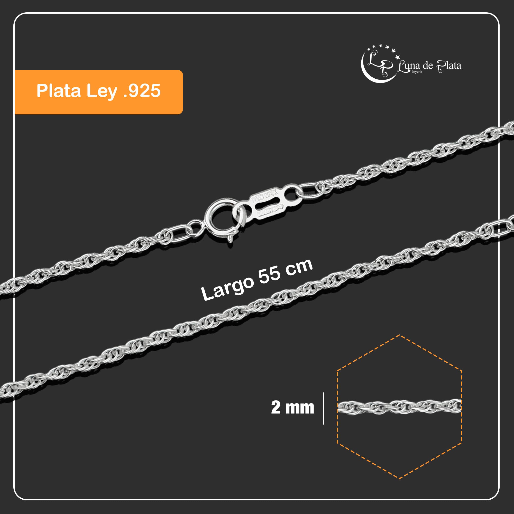 LPCU008-55 Cadena Torsal Ligera 2 Mm X 55 Cm 739350365