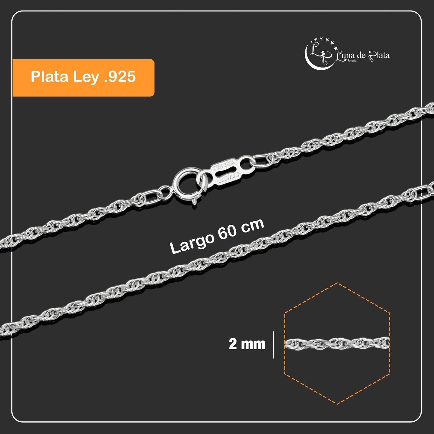 LPCU008-60 Cadena Torsal Ligera 2 Mm X 60 Cm 739350792