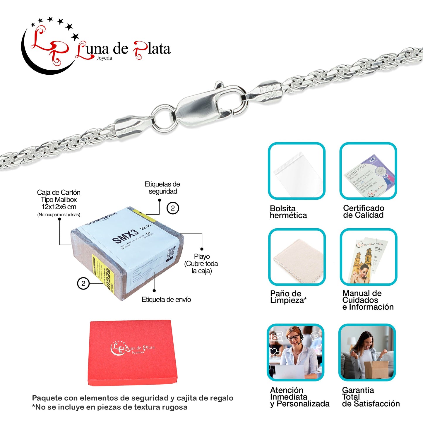 LPCU031-60 Cadena Torsal Diamantada 3 mm x 60 cm Plata .925 Taxco Gro 1396228288