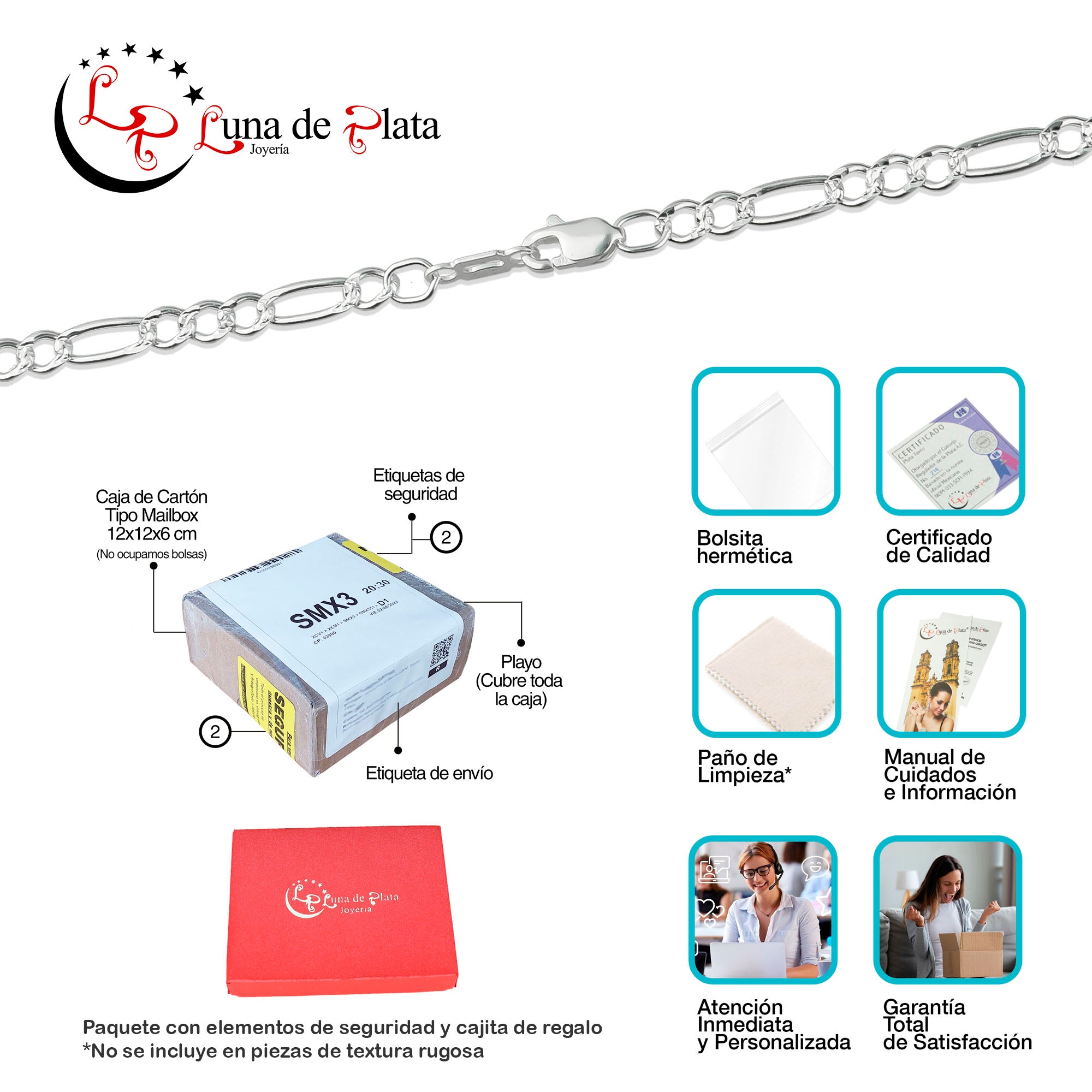 LPCU036-60 Cadena Fí­garo 3 por 1 de 3.5 mm X 60 cm Plata .925 Taxco Gro 1445439498