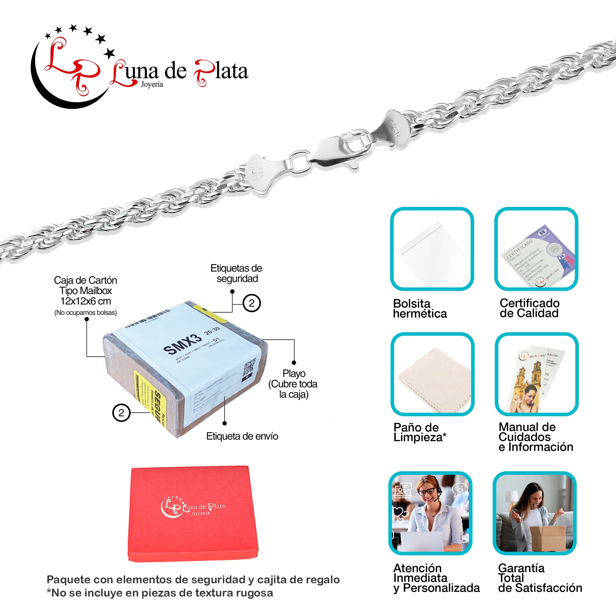 LPCU044-50 Cadena Torsal Diamantada 4 mm x 50 cm Plata .925 Taxco Gro 3076379303