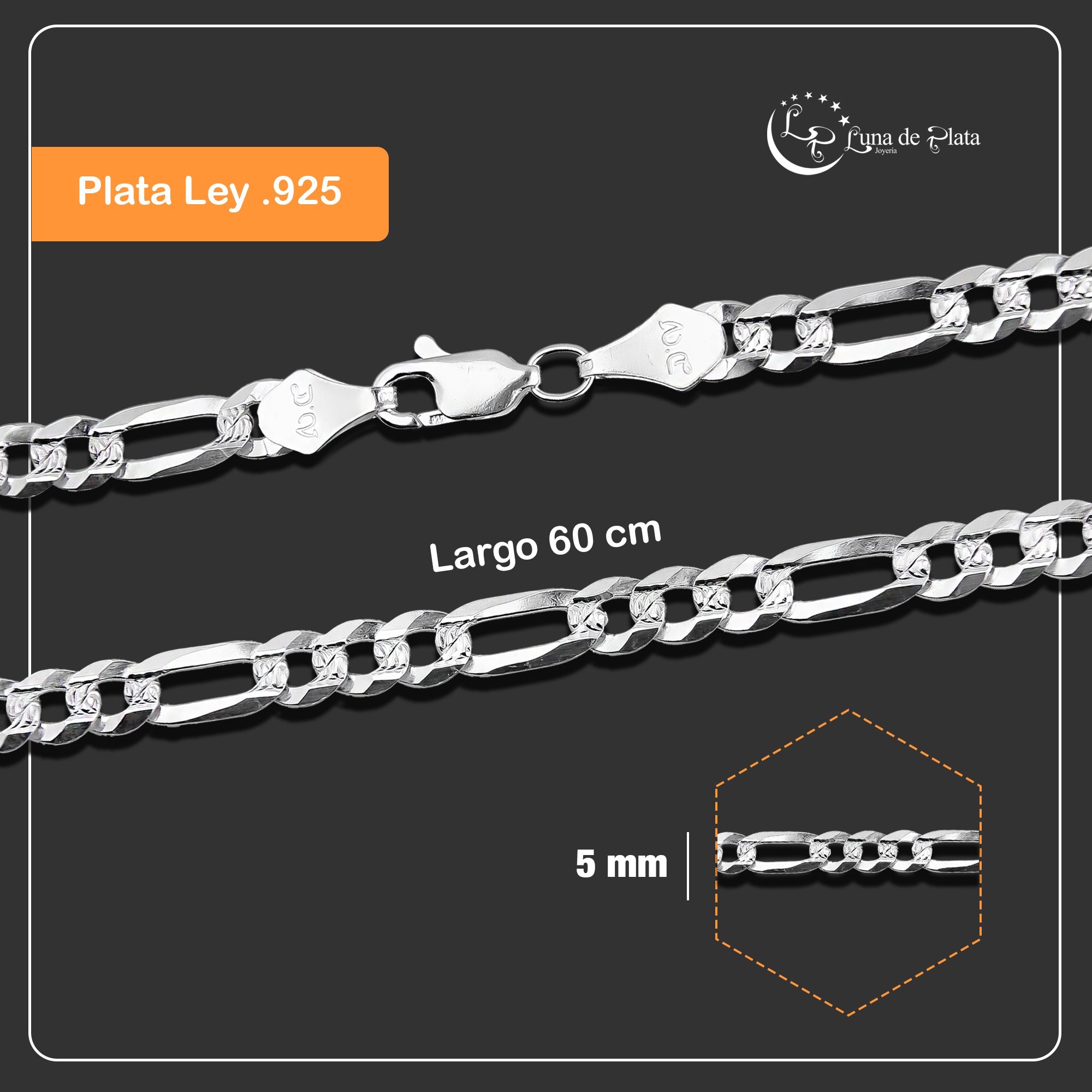 LPCU069-60 Cadena Cubana Americana 3*1 5 mm x 60 cm en Plata .925 MLM5107524632