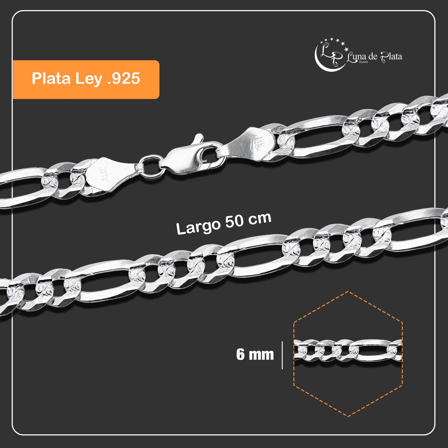 LPCU070-50 Cadena Cubana Americana 3*1 6 mm x 50 cm en Plata .925 MLM5107524634