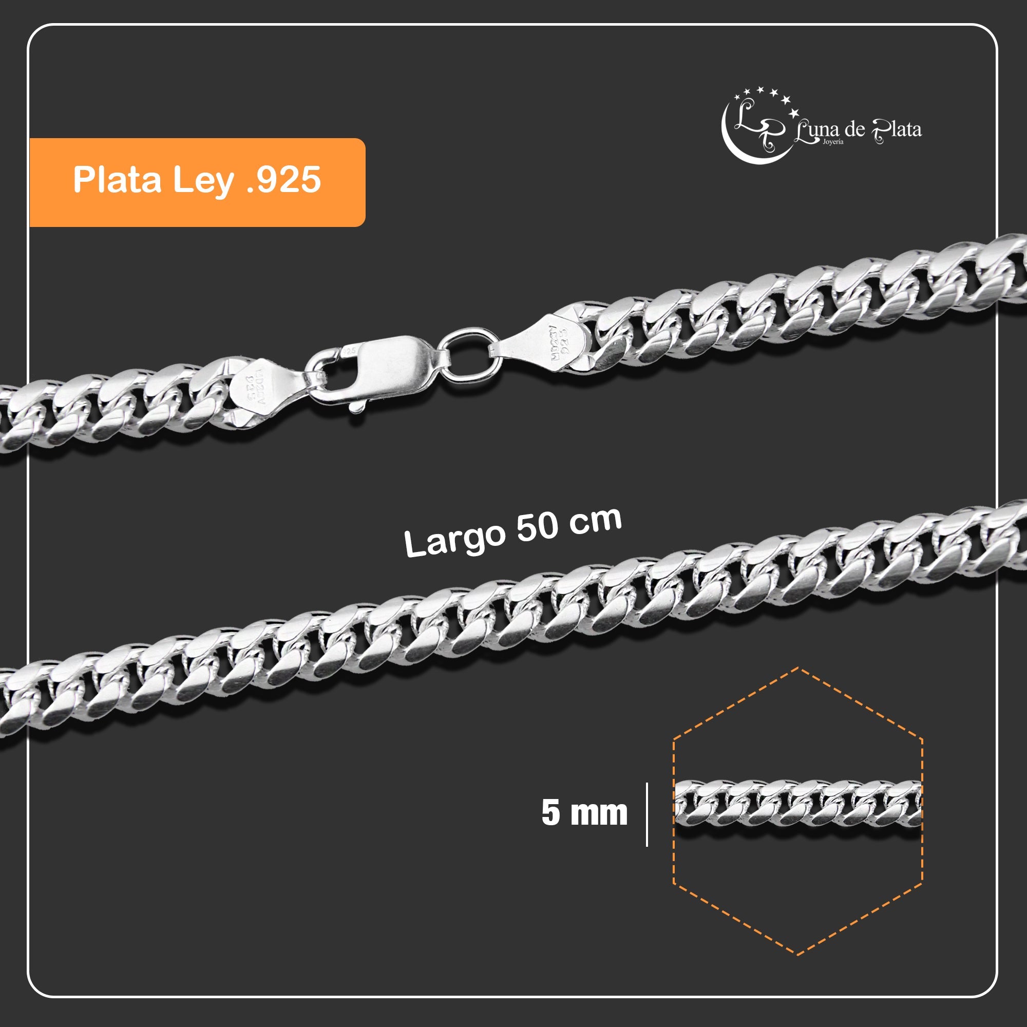 LPCU071-50 Cadena Cuba Lisa 5 mm x 50 cm en Plata .925 MLM5107488380