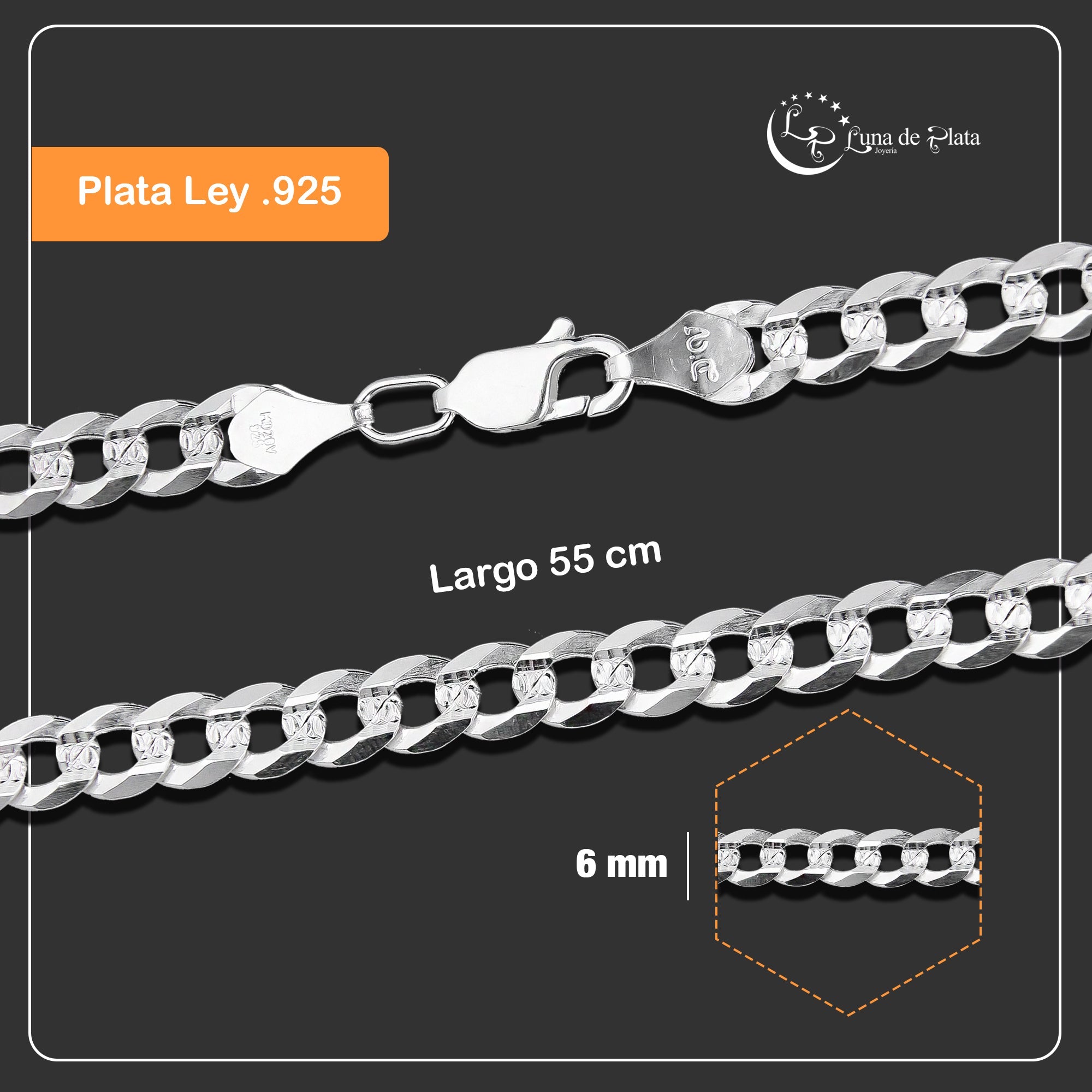 LPCU072-55 Cadena Cubana Americana 6 mm x 55 cm en Plata .925 MLM5107524610
