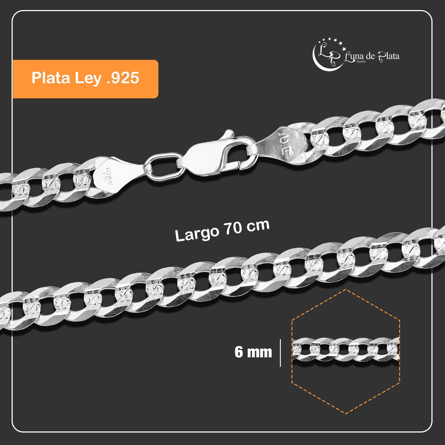 LPCU072-70 Cadena Cubana Americana 6 mm x 70 cm en Plata .925 MLM2834158135