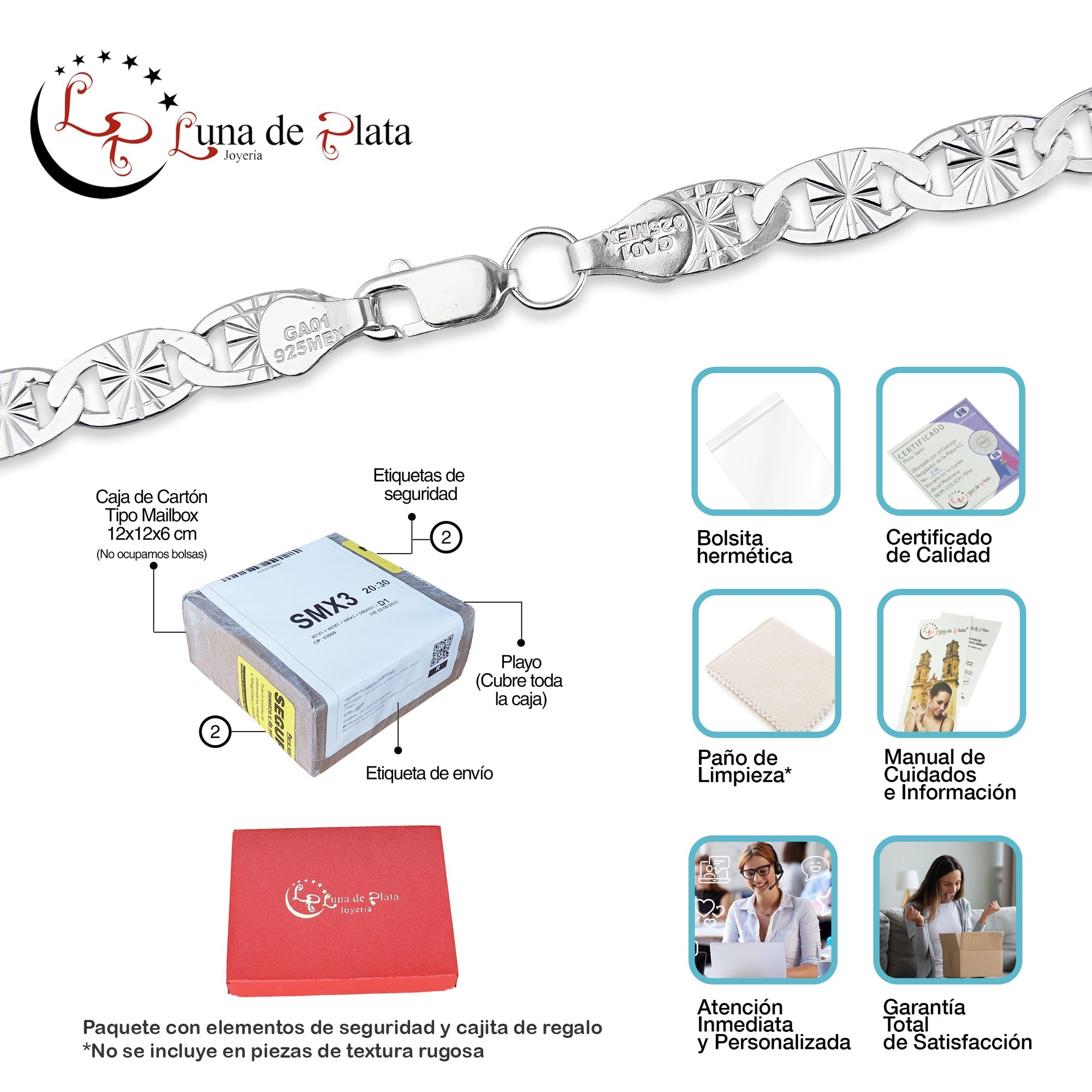 LPCU073-50 Cadena Gussi Estrella 6 mm x 50 cm en Plata .925 MLM5107524620