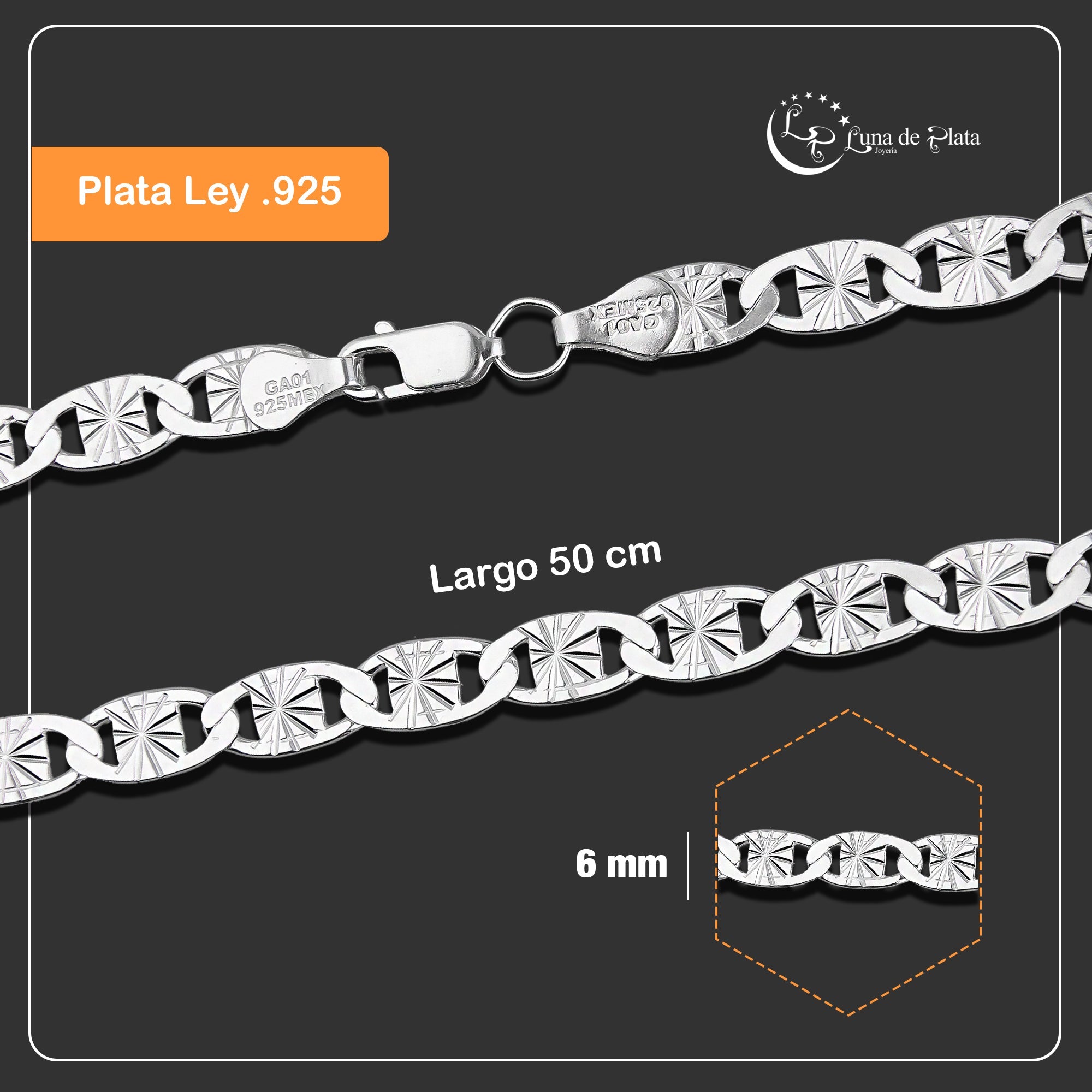 LPCU073-50 Cadena Gussi Estrella 6 mm x 50 cm en Plata .925 MLM5107524620