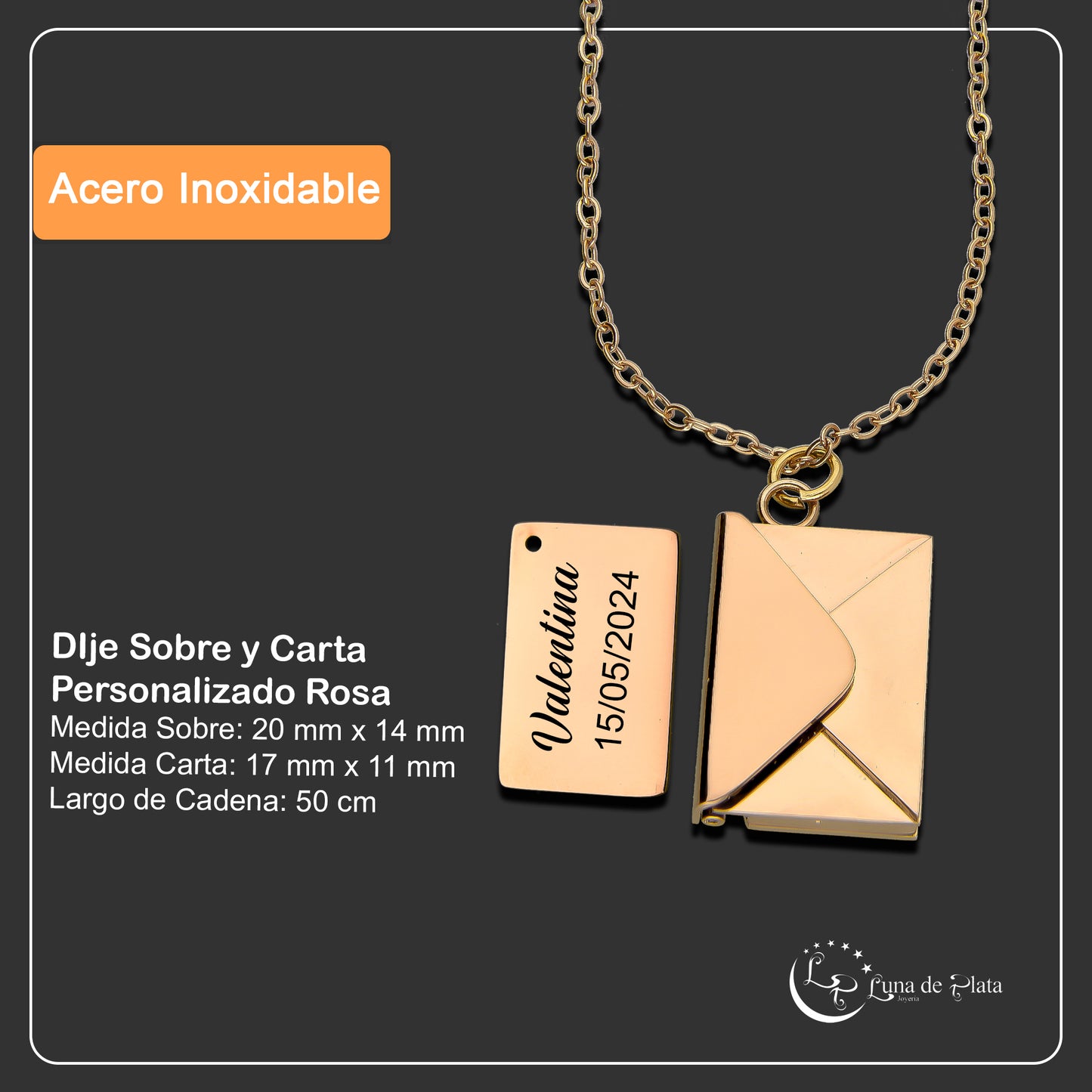 LPCUAC005 DIje Sobre y Carta Personalizado Rosa Acero Inox 3488573714