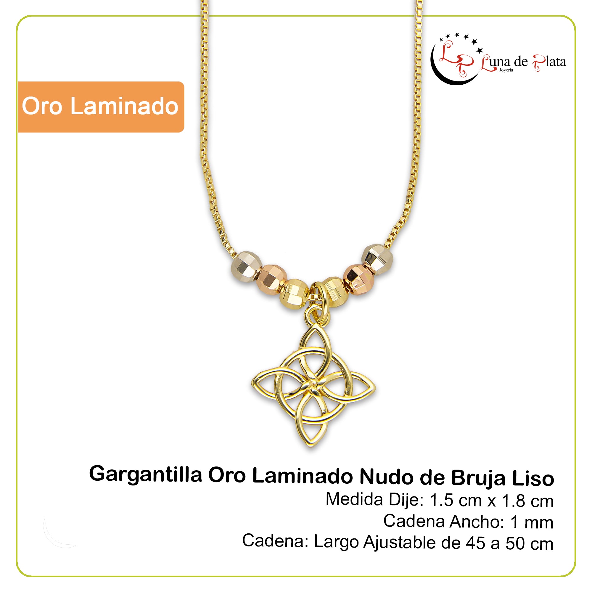 LPCUAC010 Gargantilla Oro Laminado Nudo de Bruja Liso 2936689025