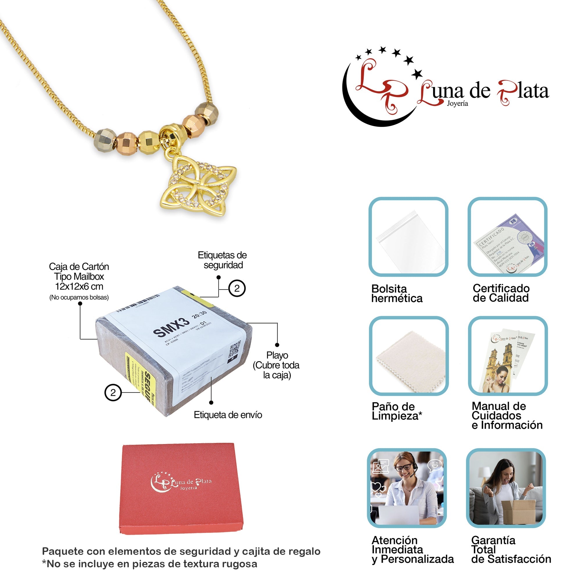 LPCUAC011 Gargantilla Oro Laminado Nudo de Bruja con Zirconias 2936689023