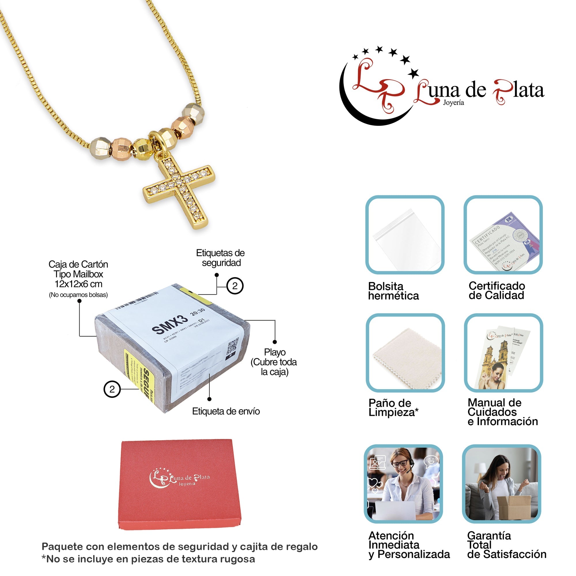 LPCUAC012 Gargantilla Oro Laminado Cruz Recta con Zirconias 5356384966