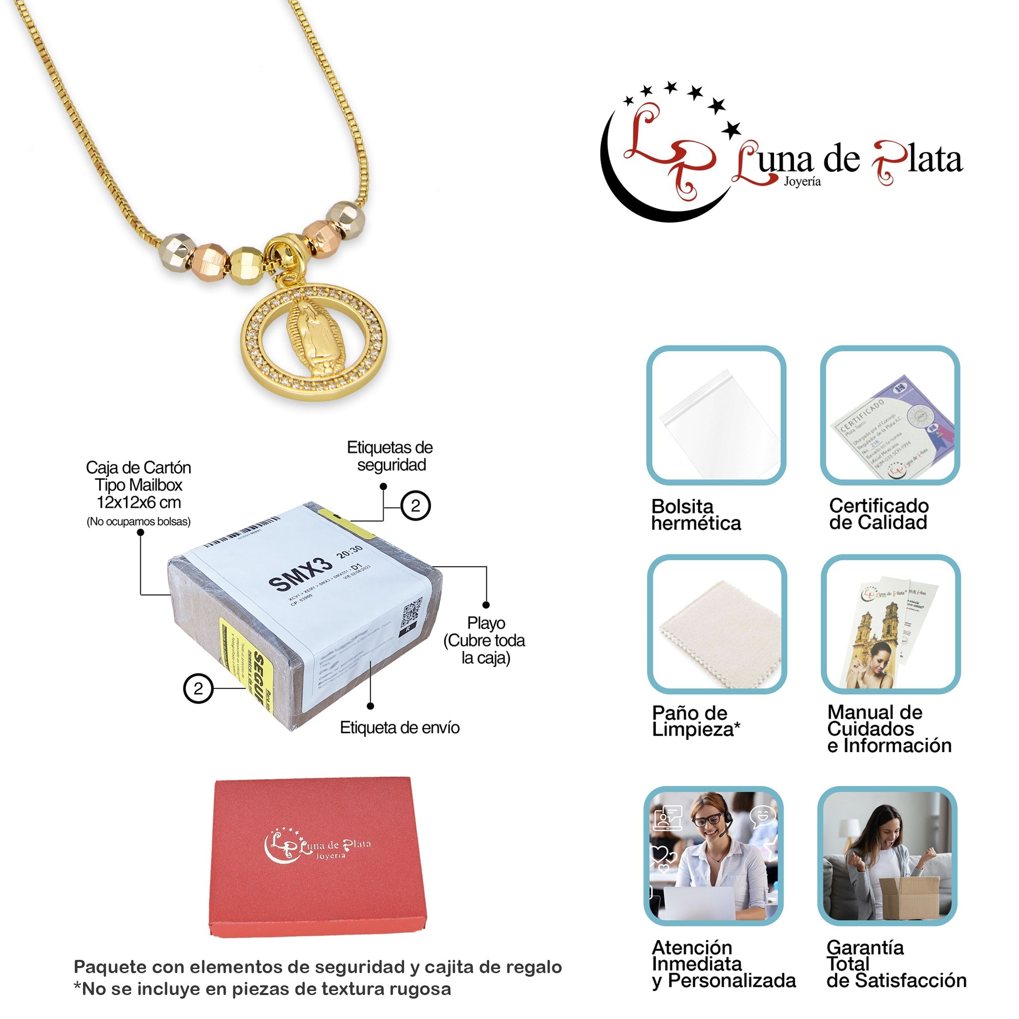 LPCUAC013 Gargantilla Oro Laminado Medalla Virgen con Zirconias 5356384968
