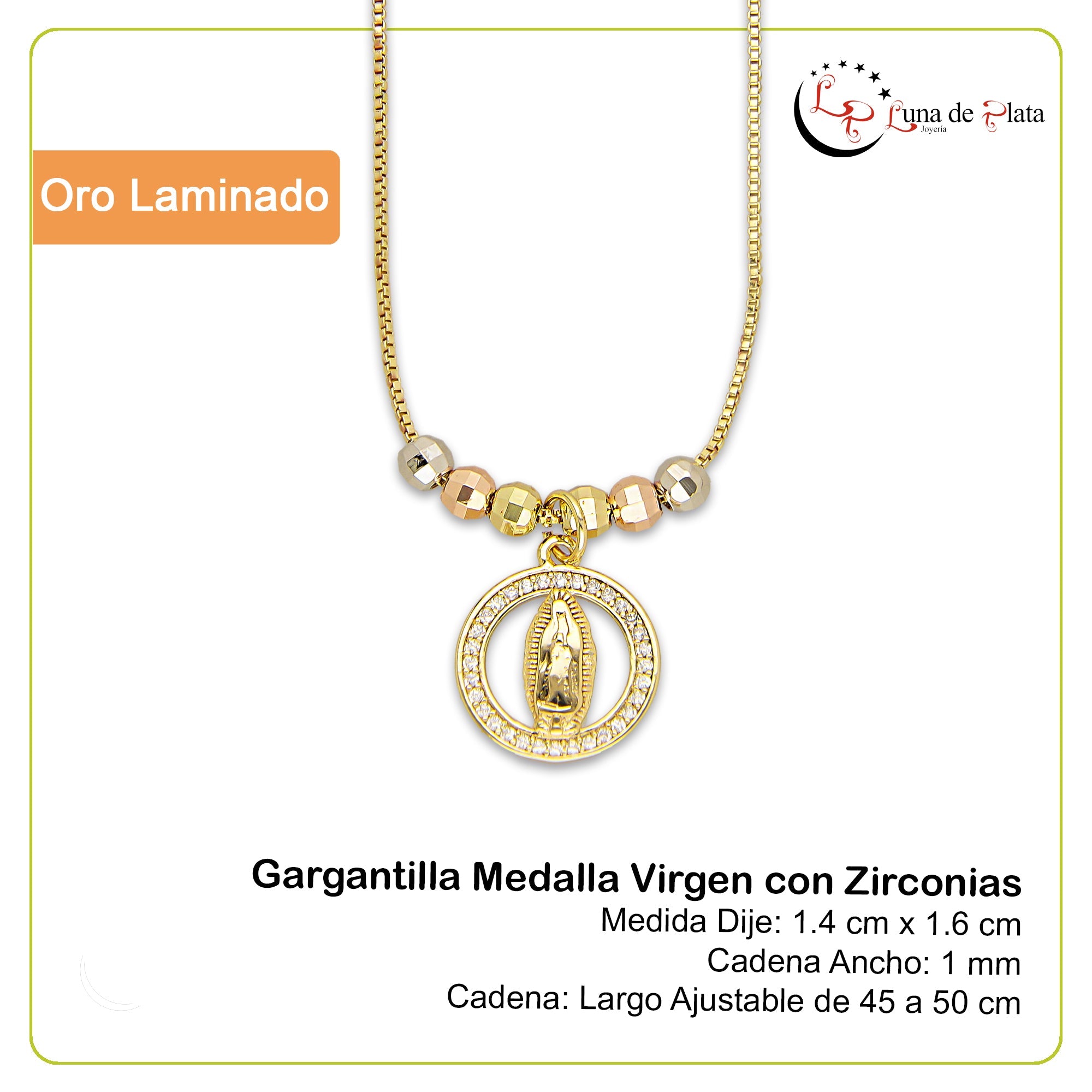 LPCUAC013 Gargantilla Oro Laminado Medalla Virgen con Zirconias 5356384968