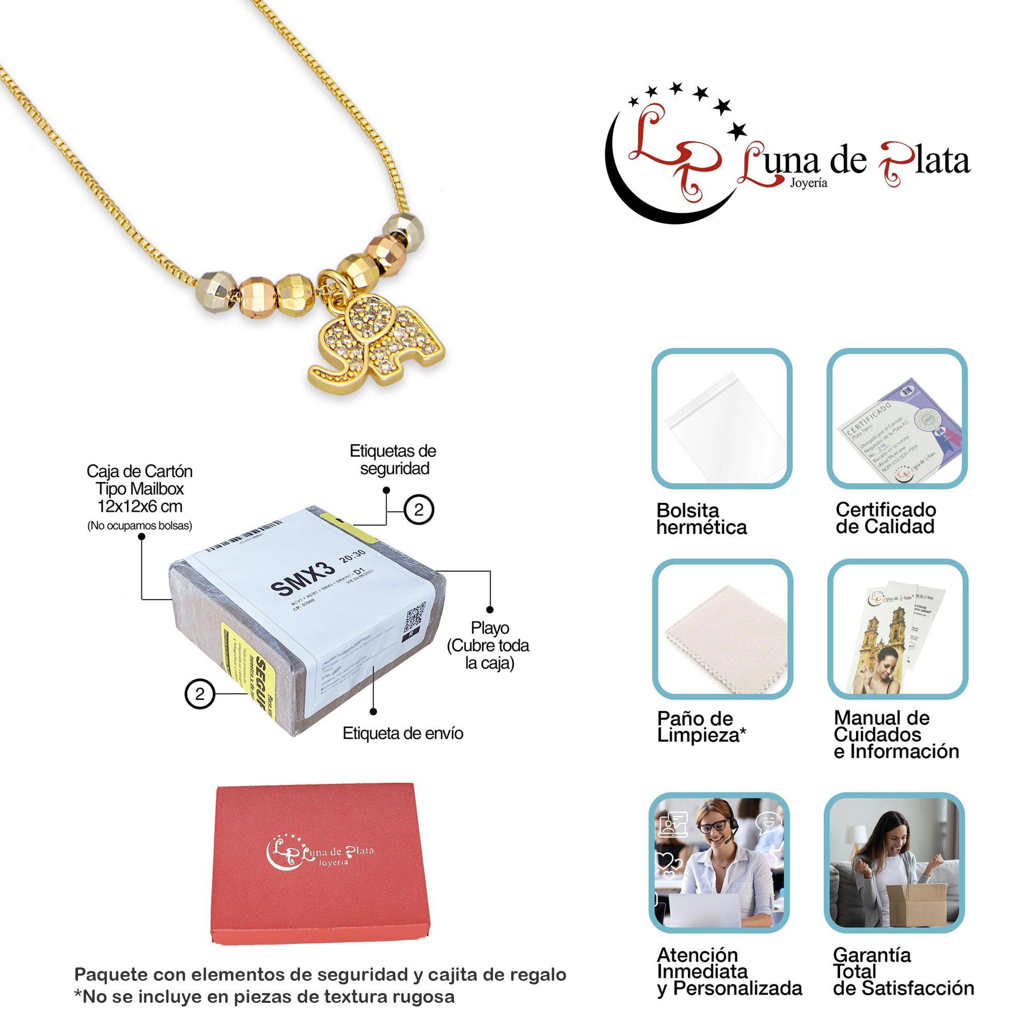 LPCUAC016 Gargantilla Oro Laminado Elefantito con Zirconias 5356460118