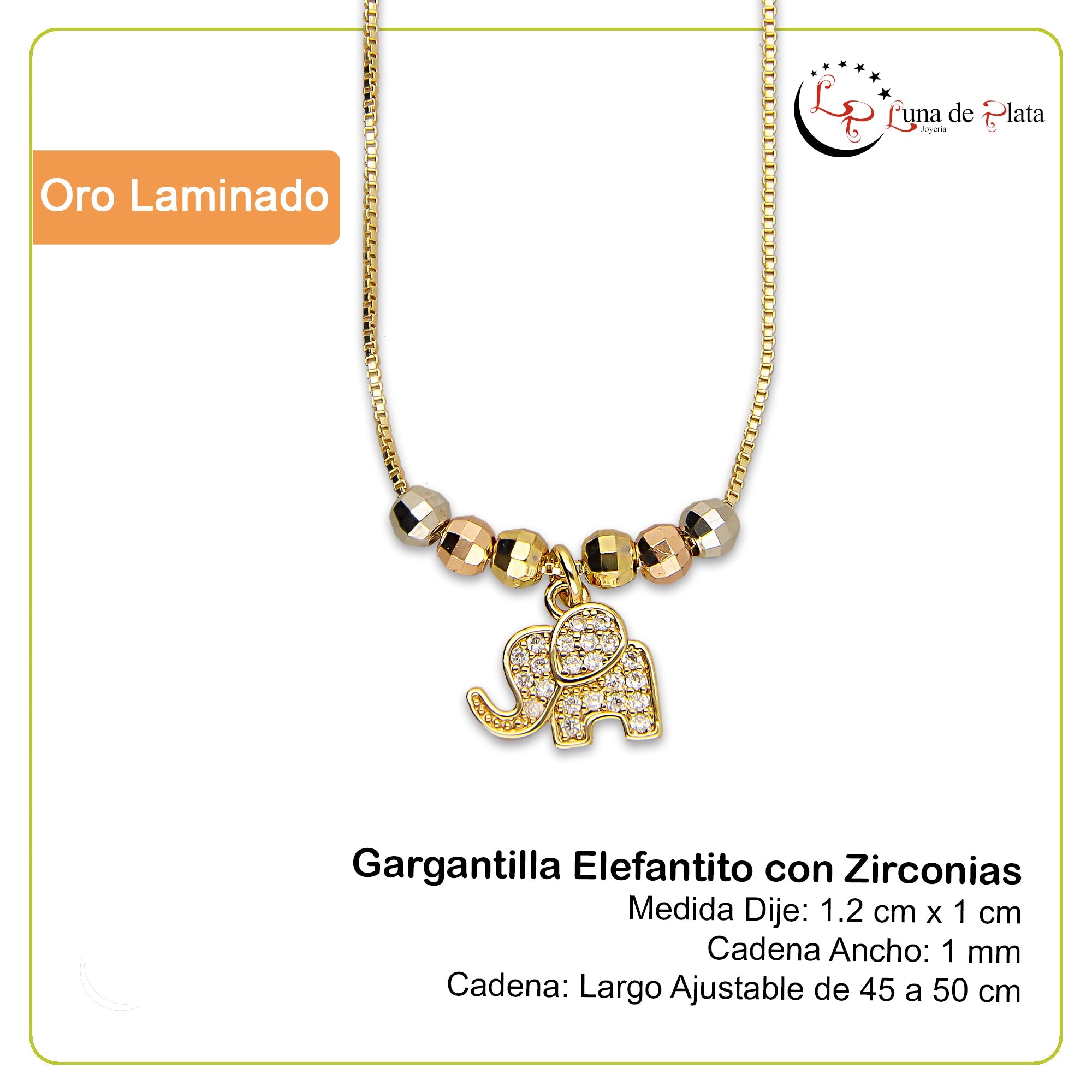 LPCUAC016 Gargantilla Oro Laminado Elefantito con Zirconias 5356460118