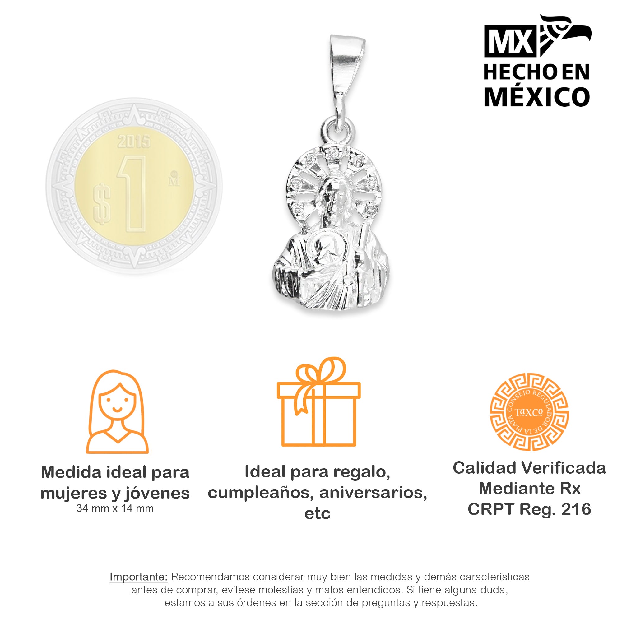 LPDJ025 Dije Mod San Judas Busto Chico De Plata .925 Taxco Gro MLM893356768
