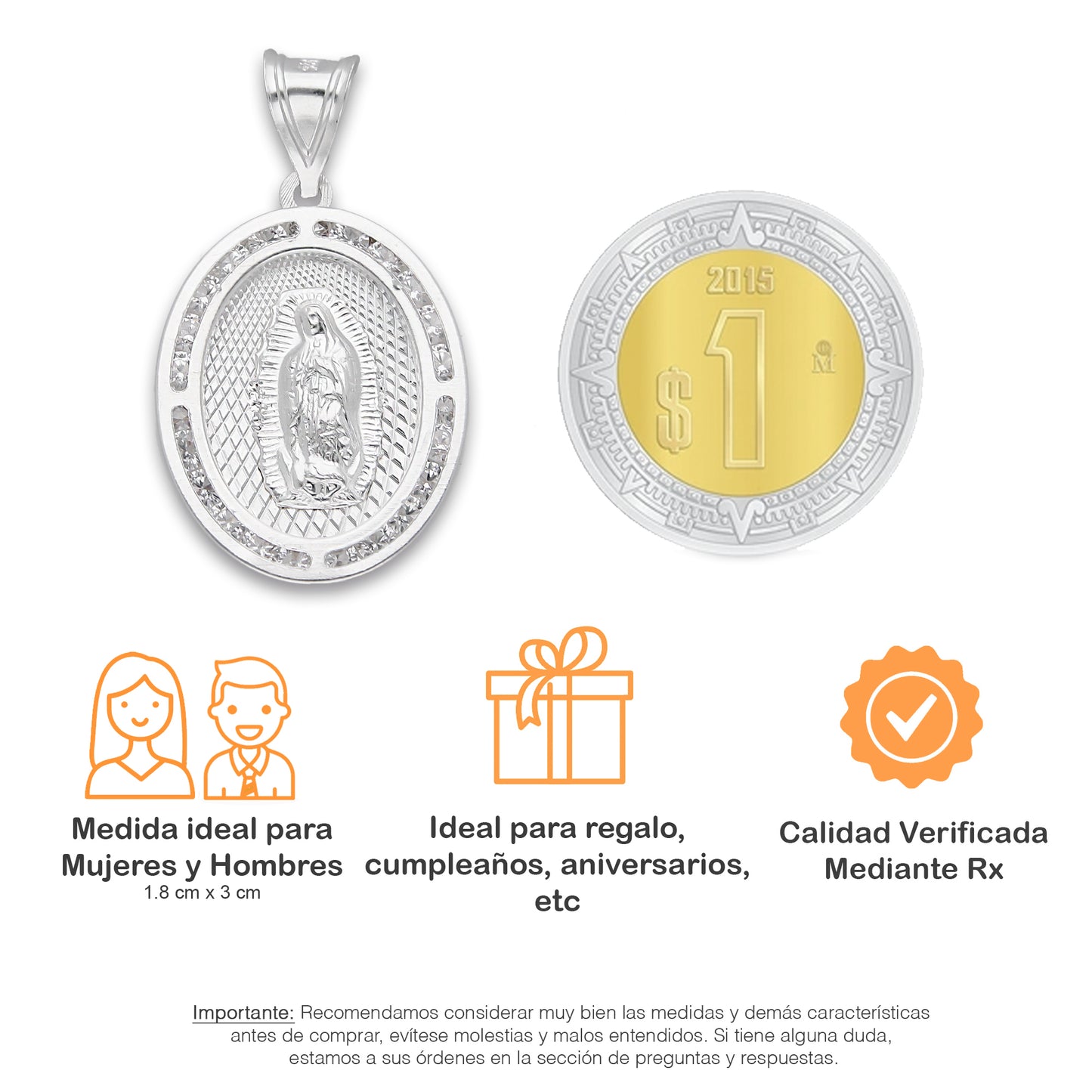 LPDJ048 Medalla Virgen Bisel DeLG Gde En Plata .925 Con Zirconia 814875458
