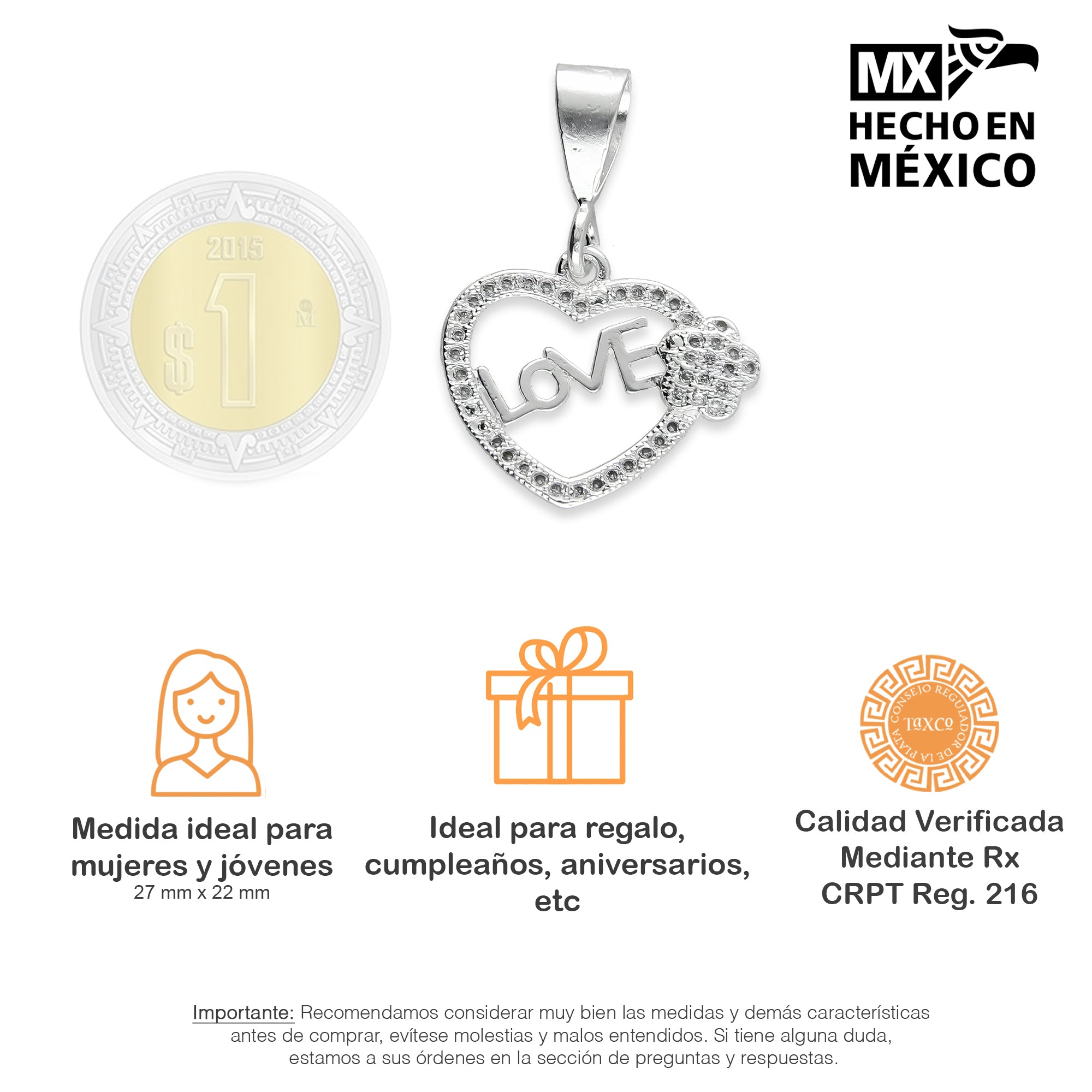 LPDJ087 Dije Corazón Love F + Regalo Plata .925 Taxco Gro 1380483222