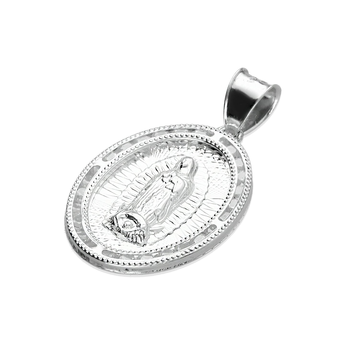 LPDJ176 Medalla Virgen Oval Bisel Del Gde En Plata .925 Con Zirconia 814868752